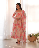 Light Peach Digital Printed Heavy Georgette Anarkali Gown